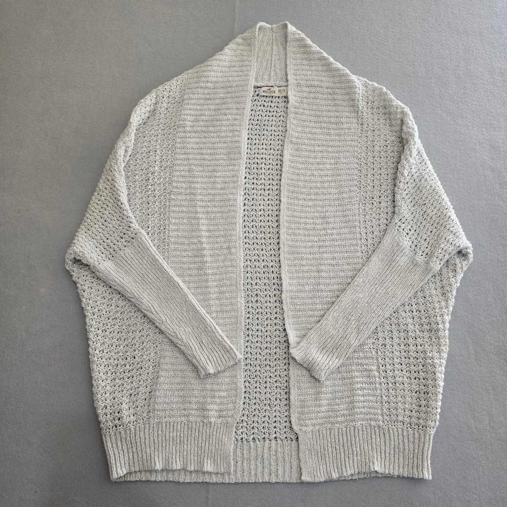 Hollister Cardigan Womens XS/S Beige Open‎ Front Cocoon Chunky Knit Shawl Collar